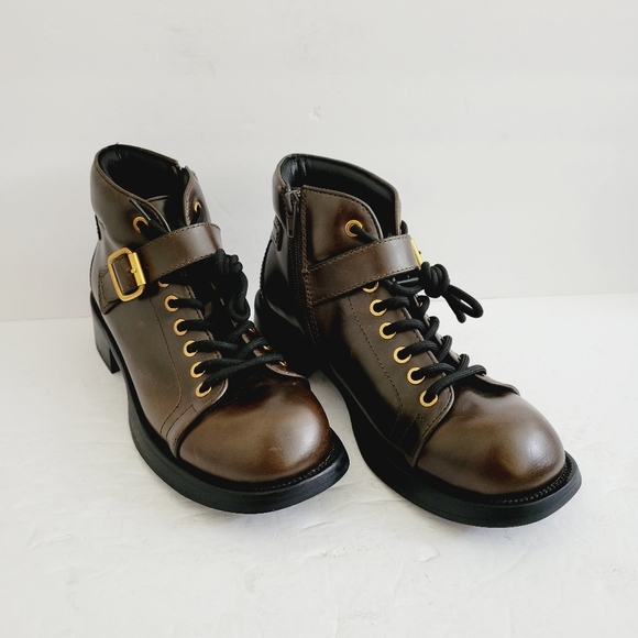 NEW Jeffrey Campbell Announce Brown Zip Lace Up Ankle Bootie Size 6.5 - Picture 1 of 9